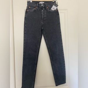 Redone Jeans 90s High Rise Ankle Crop Size 24 Stonewashed Noir